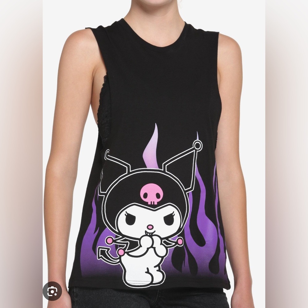 Hot Topic Kuromi Sanrio Flames Muscle Shirt Tank Sleeveless size Small - Picture 2 of 4